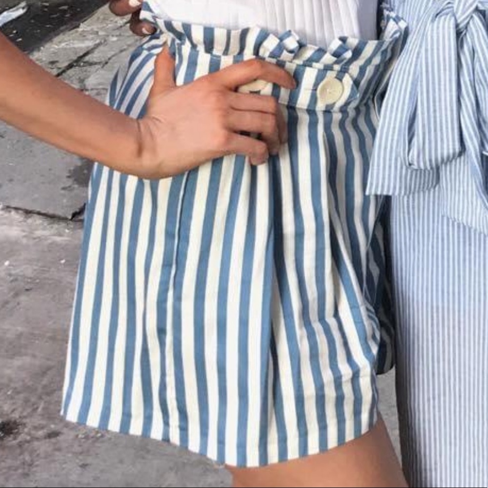 Zara Blue and White Striped High Waisted Shorts